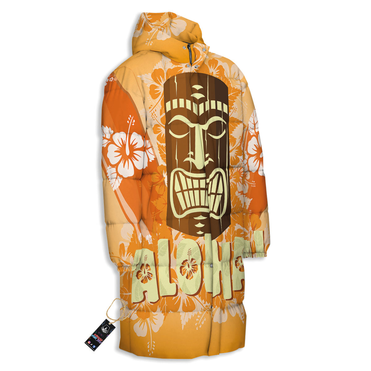Tiki Aloha Print Long Down Jacket