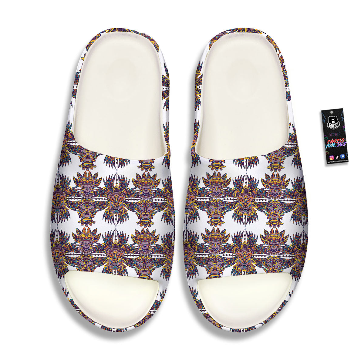 Tiki Mask Ornament Print Pattern Sandals-grizzshop