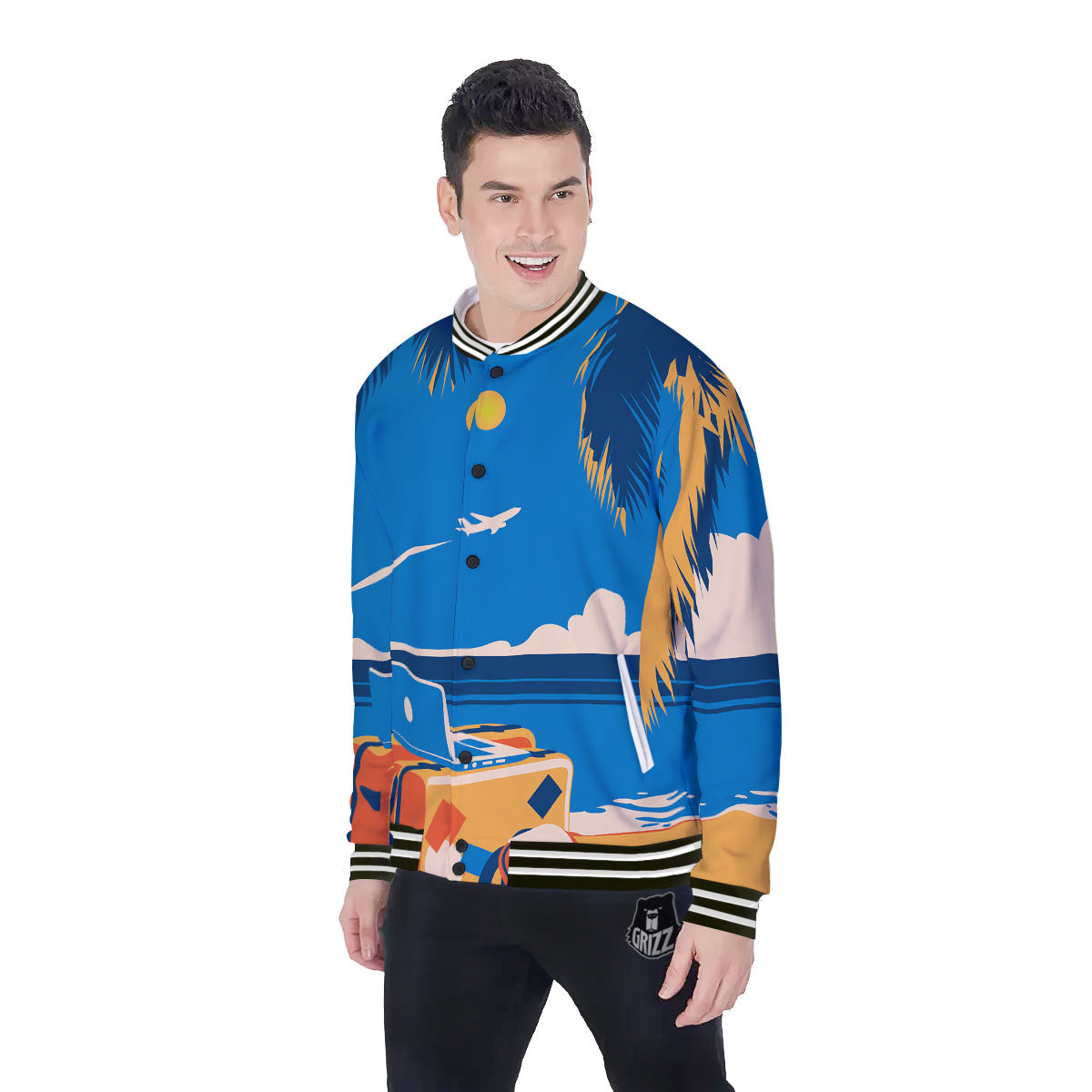 Time To Travel Summer Holiday Print Baseball Jacket-grizzshop