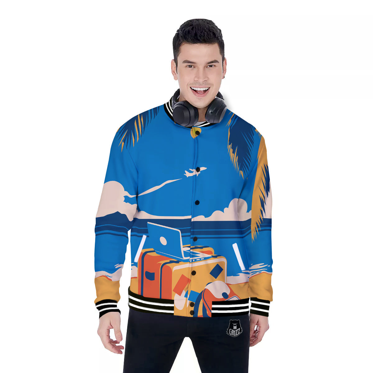 Time To Travel Summer Holiday Print Baseball Jacket-grizzshop