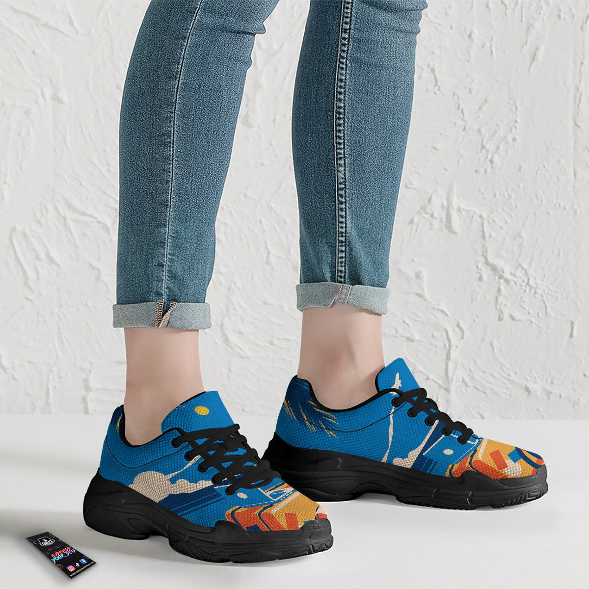 Time To Travel Summer Holiday Print Black Chunky Shoes-grizzshop