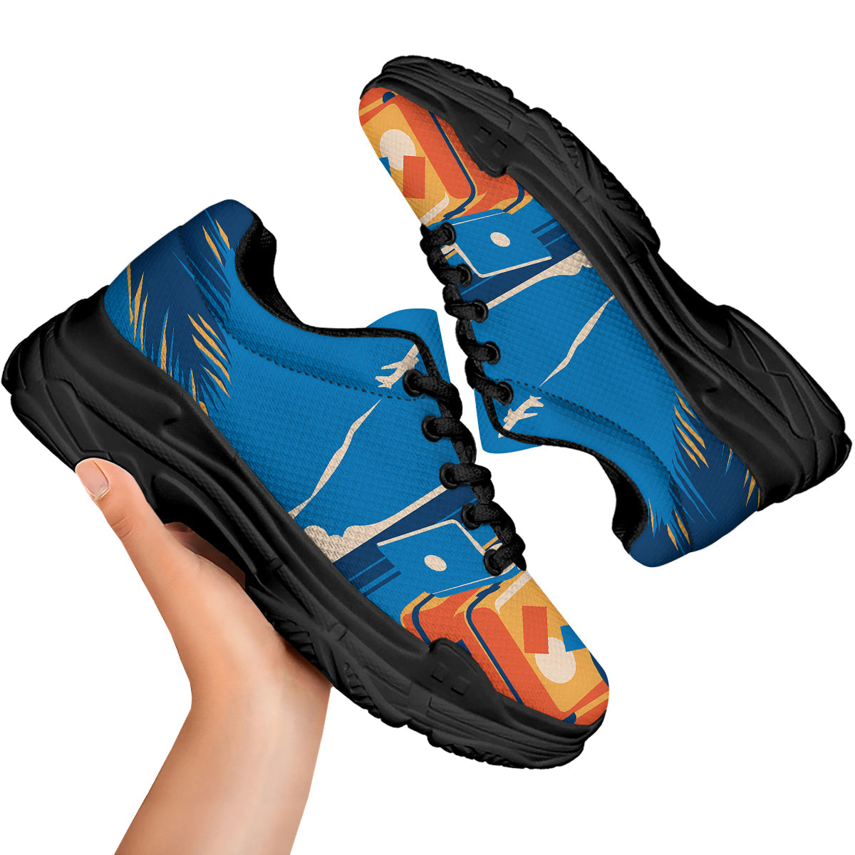 Time To Travel Summer Holiday Print Black Chunky Shoes-grizzshop