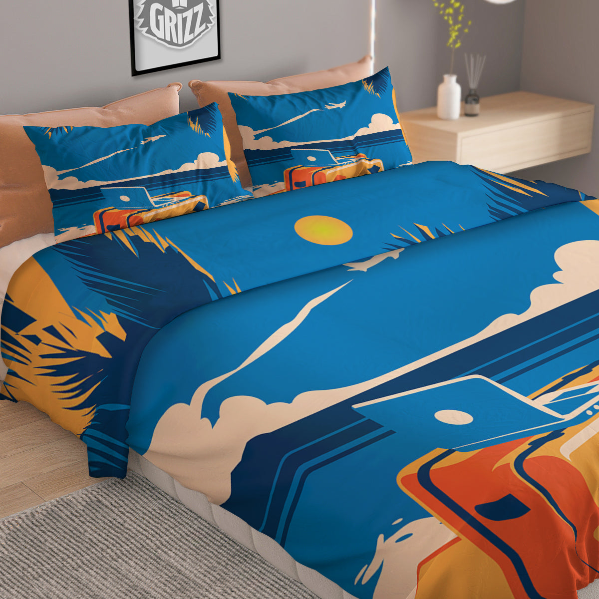 Time To Travel Summer Holiday Print Duvet Cover Bedding Set