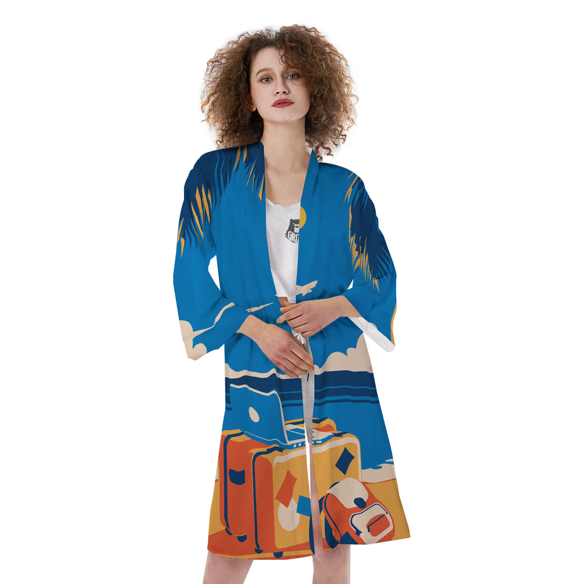 Time To Travel Summer Holiday Print Kimono-grizzshop