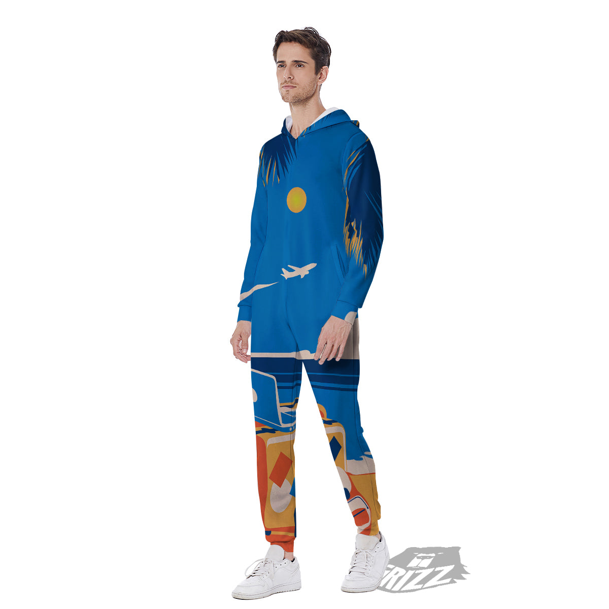 Time To Travel Summer Holiday Print Men's Jumpsuit-grizzshop