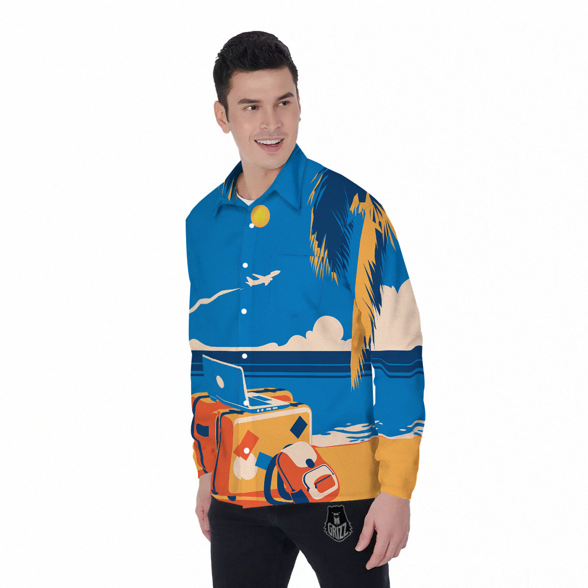Time To Travel Summer Holiday Print Men's Long Sleeve Shirts-grizzshop