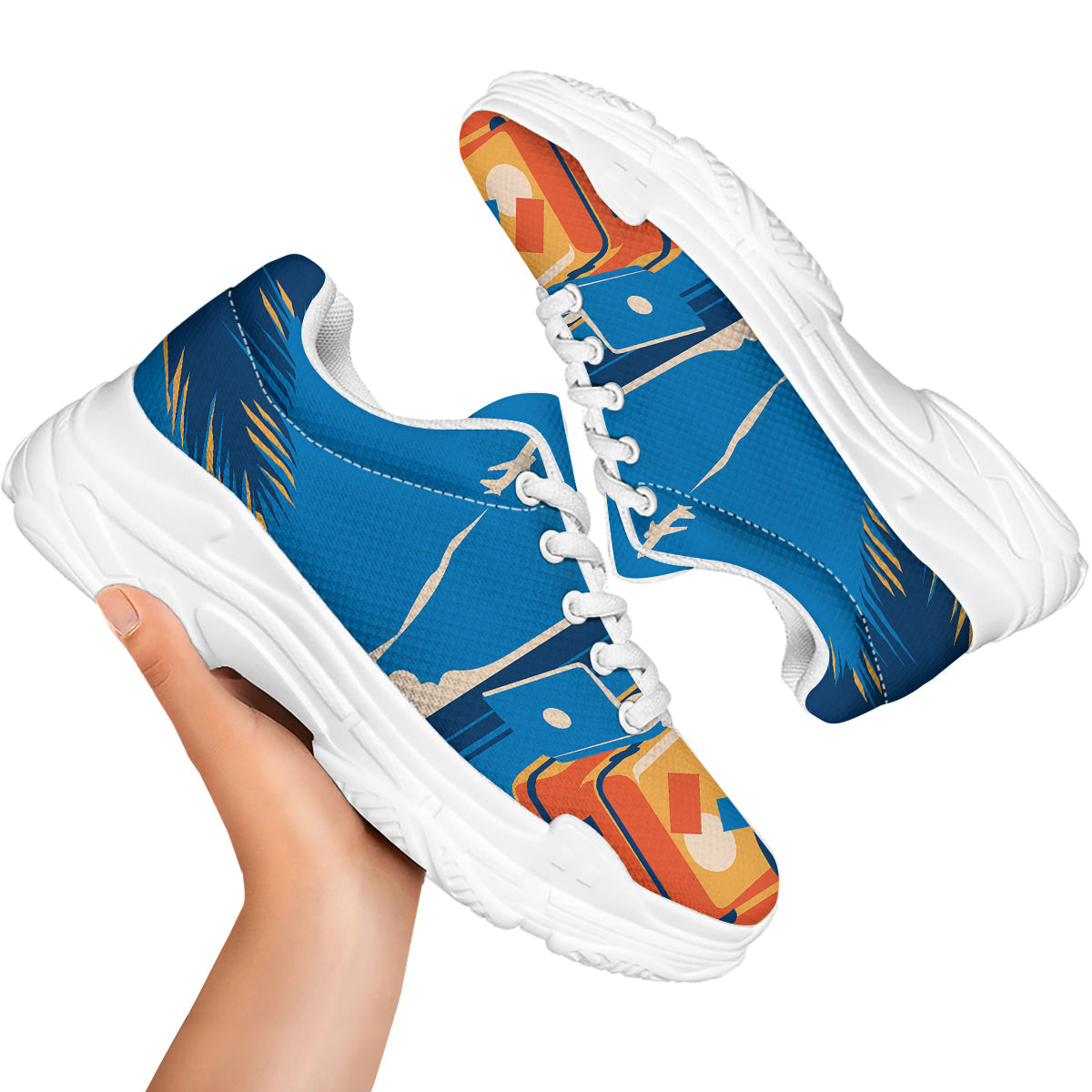 Time To Travel Summer Holiday Print White Chunky Shoes-grizzshop