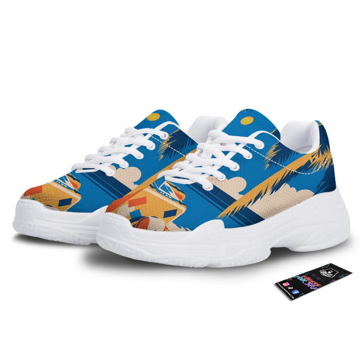 Time To Travel Summer Holiday Print White Chunky Shoes-grizzshop