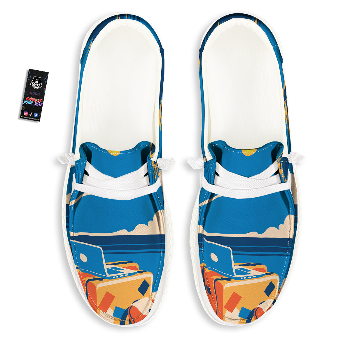 Time To Travel Summer Holiday Print White Loafers-grizzshop