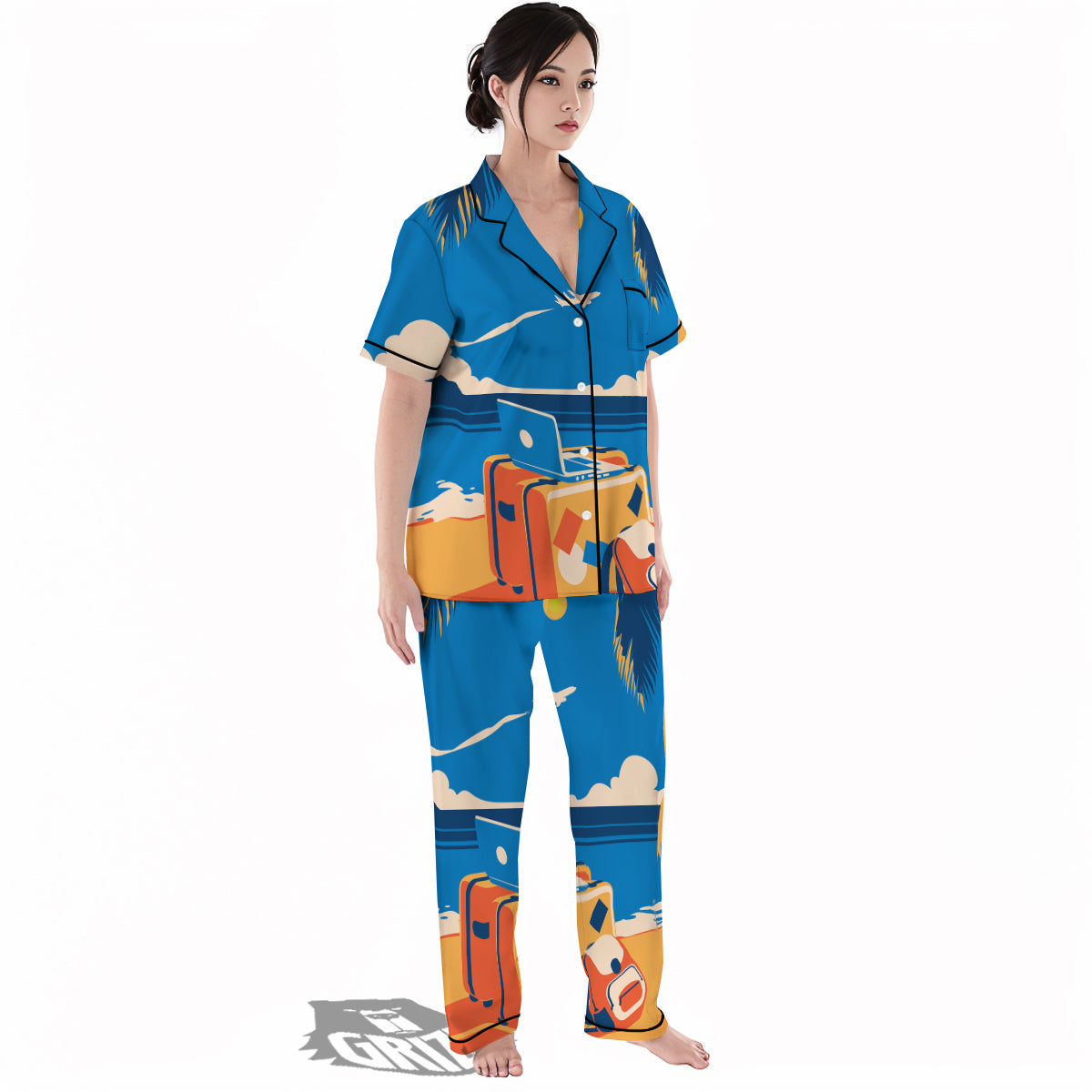 Time To Travel Summer Holiday Print Women's Pajamas Set-grizzshop