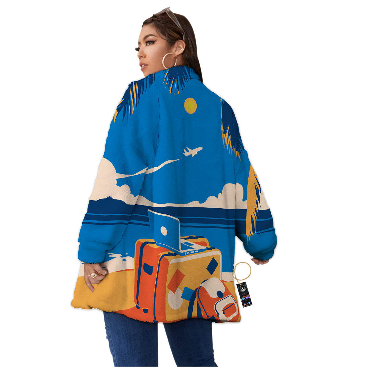 Time To Travel Summer Holiday Print Women's Sherpa Jacket-grizzshop