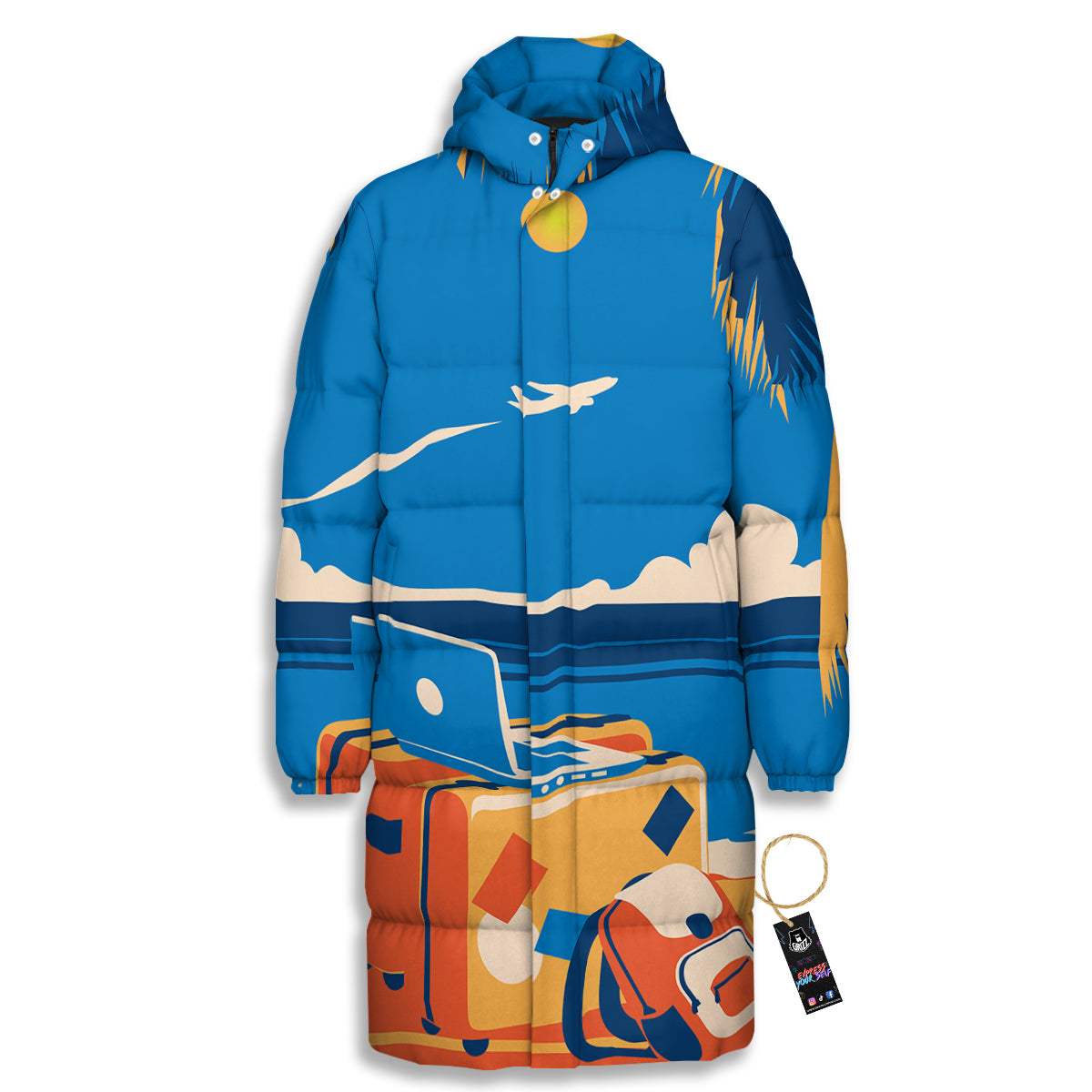 Time To Travel Summer Holiday Print Long Down Jacket