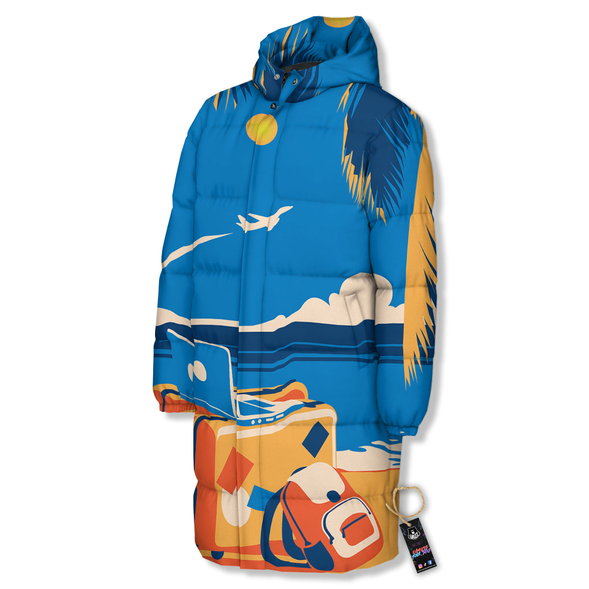 Time To Travel Summer Holiday Print Long Down Jacket