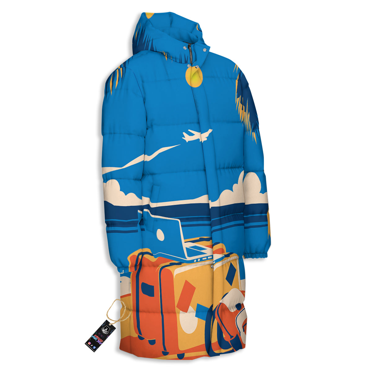 Time To Travel Summer Holiday Print Long Down Jacket