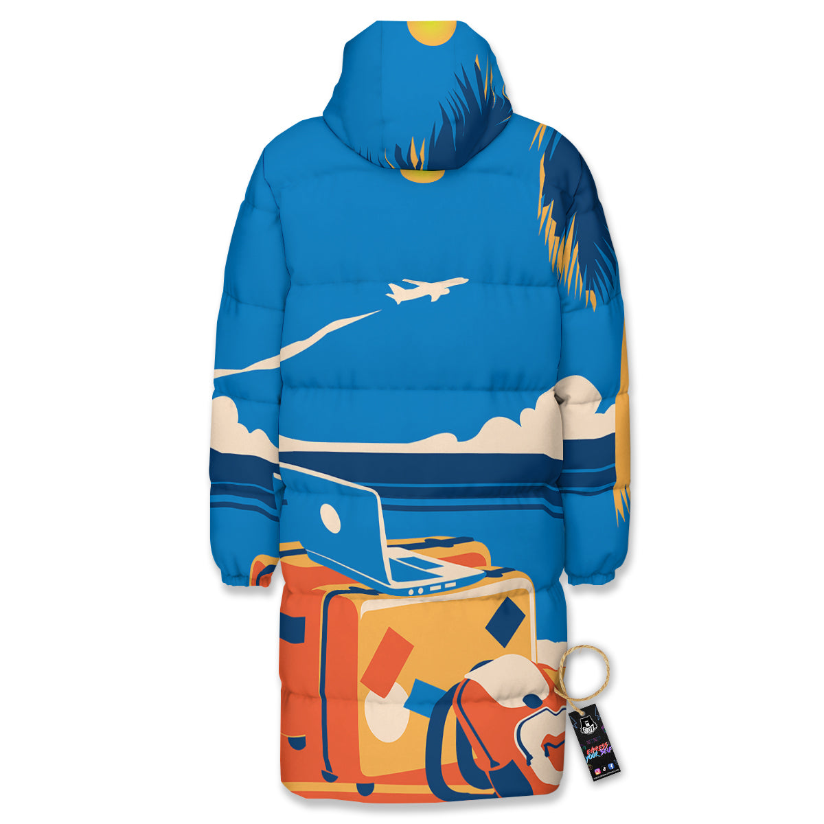 Time To Travel Summer Holiday Print Long Down Jacket