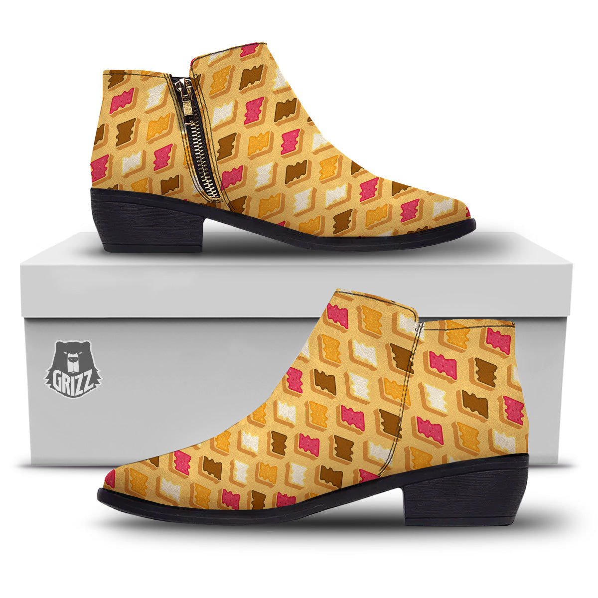 Toast And Jam Print Pattern Ankle Boots-grizzshop