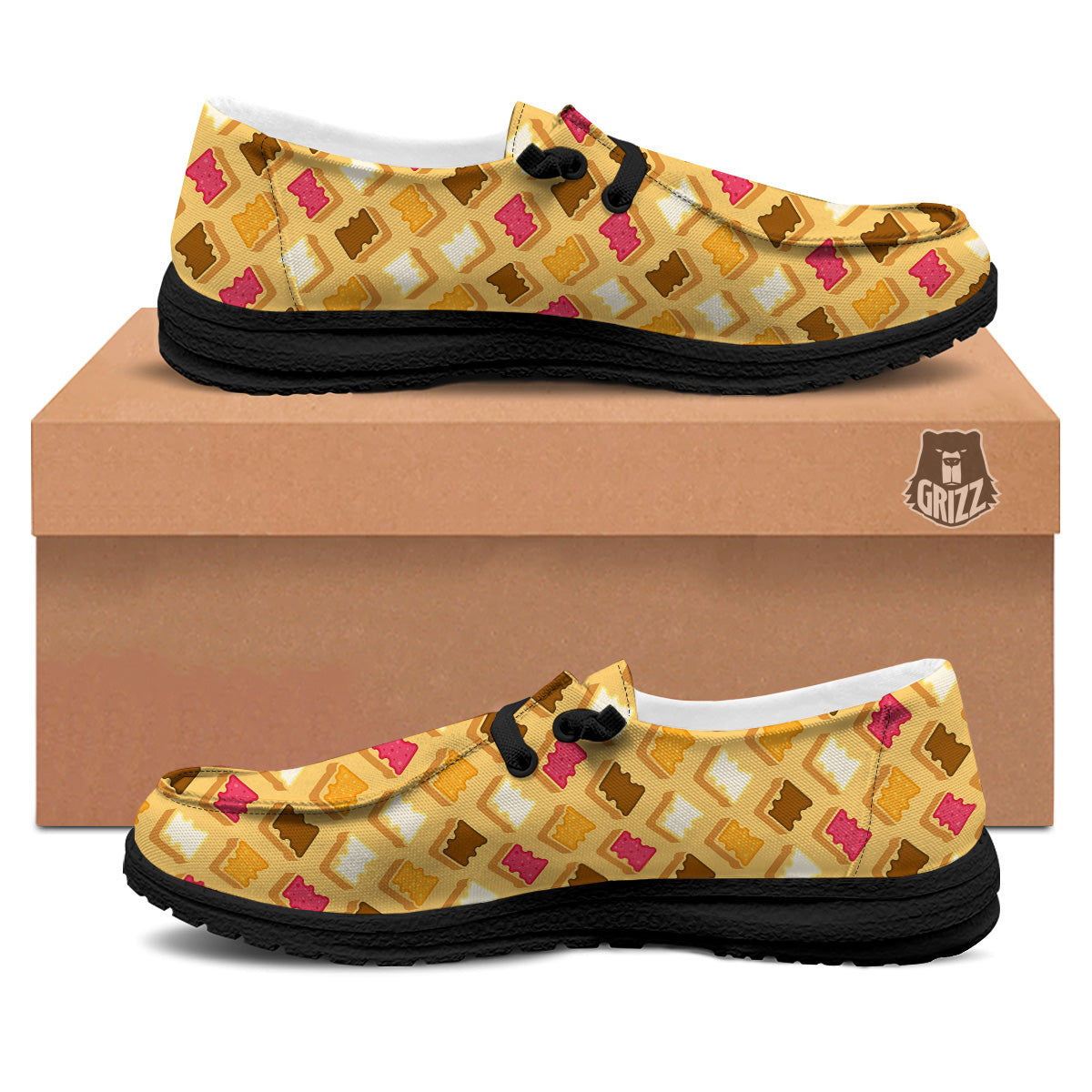 Toast And Jam Print Pattern Black Loafers-grizzshop