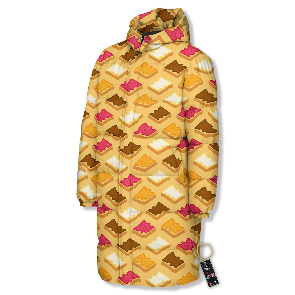 Toast And Jam Print Pattern Long Down Jacket-grizzshop