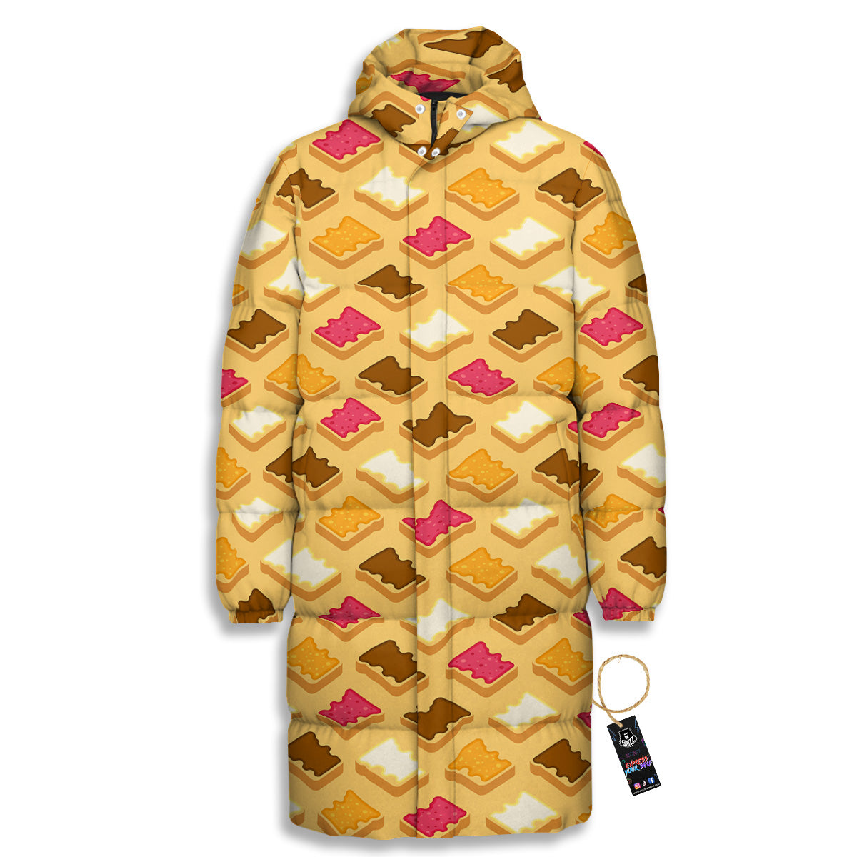 Toast And Jam Print Pattern Long Down Jacket-grizzshop
