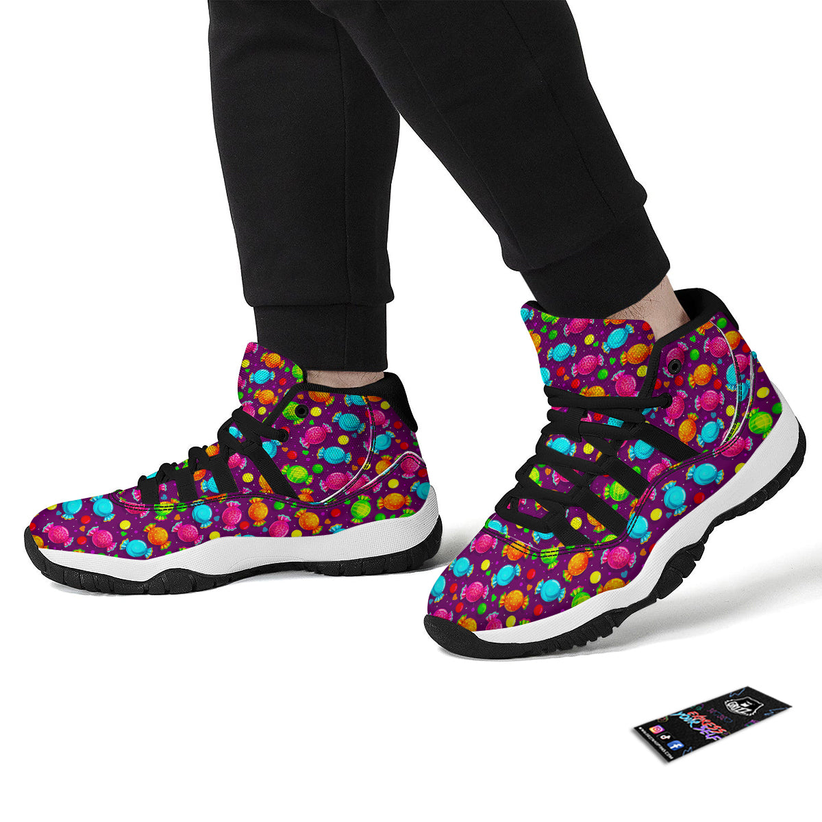 Toffee Candy Pattern Print Black Bball Shoes-grizzshop