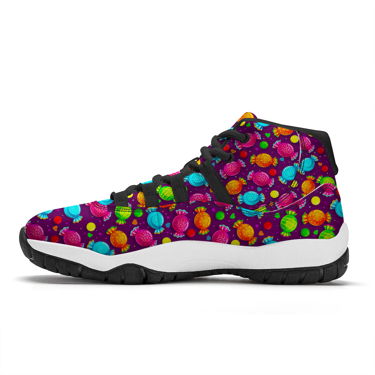 Toffee Candy Pattern Print Black Bball Shoes-grizzshop