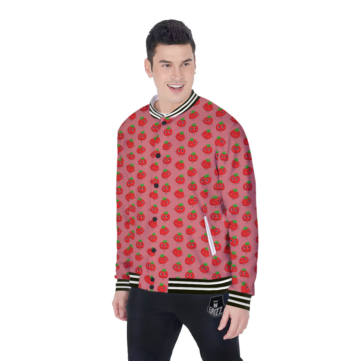 Tomato Cute Print Pattern Baseball Jacket-grizzshop