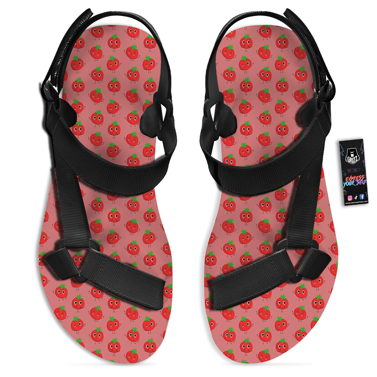Tomato Cute Print Pattern Black Open Toe Sandals-grizzshop