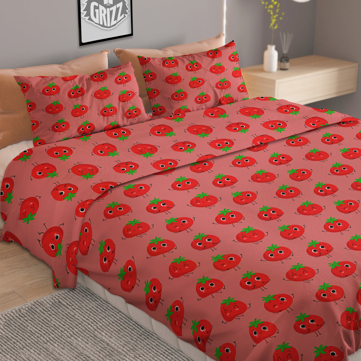 Tomato Cute Print Pattern Duvet Cover Bedding Set-grizzshop