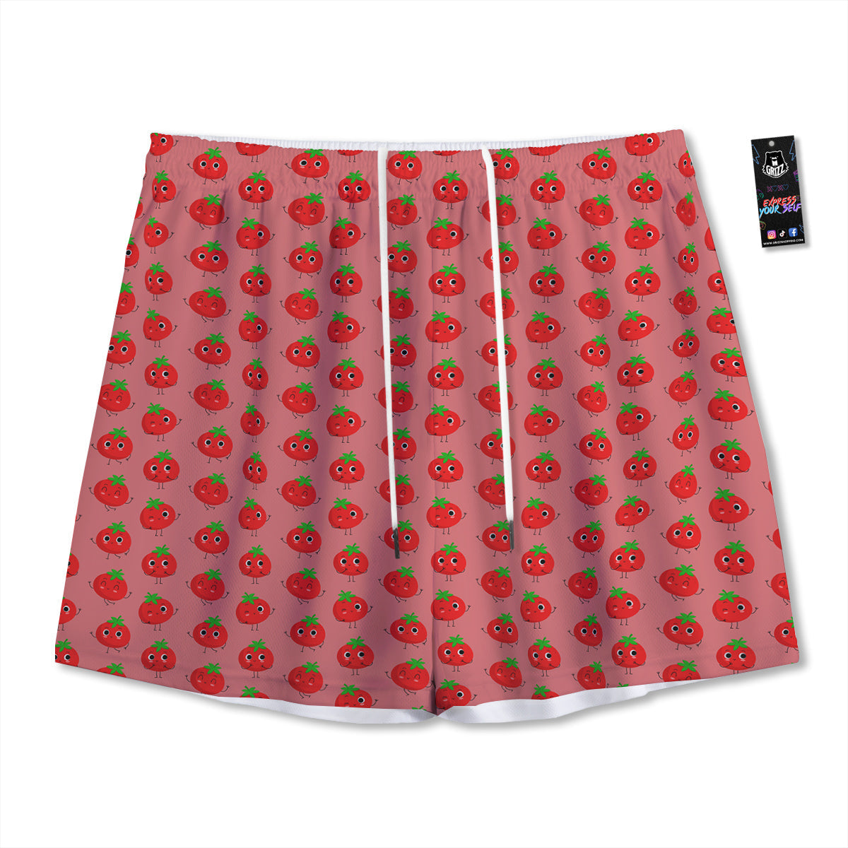 Tomato Cute Print Pattern Mesh Shorts-grizzshop