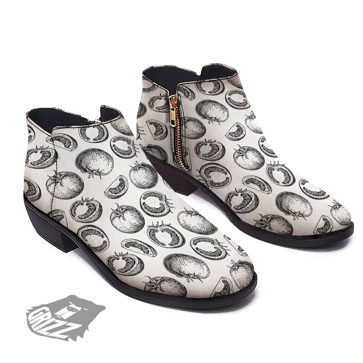 Tomato Hand Drawn Print Pattern Ankle Boots-grizzshop
