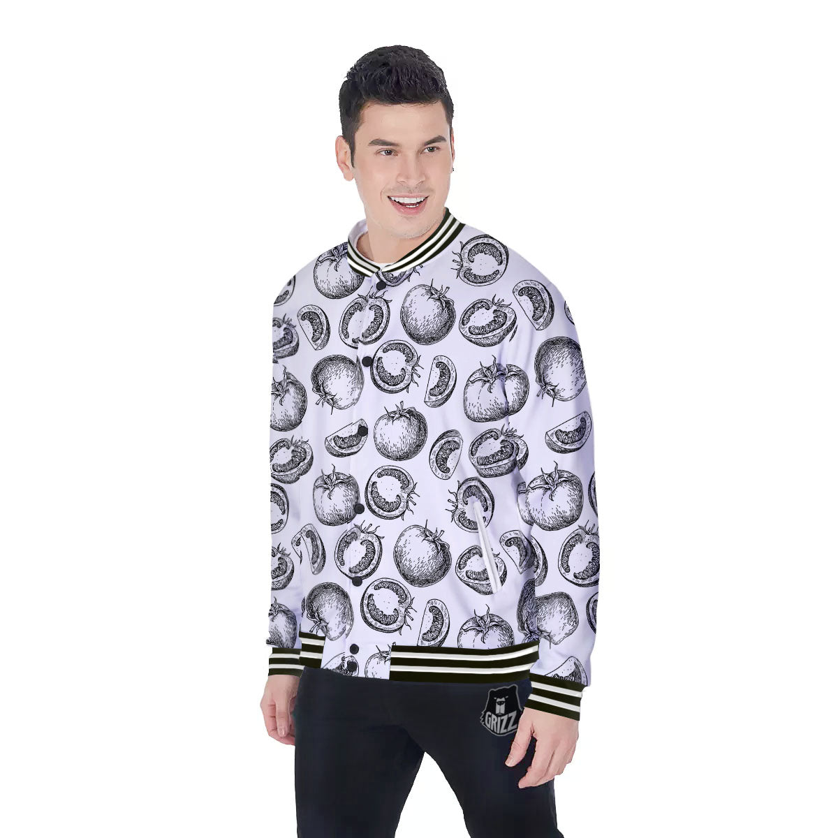 Tomato Hand Drawn Print Pattern Baseball Jacket-grizzshop