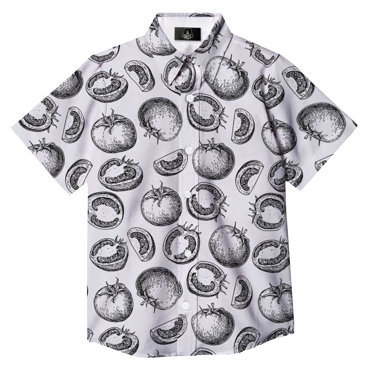 Tomato Hand Drawn Print Pattern Button Up Shirt-grizzshop