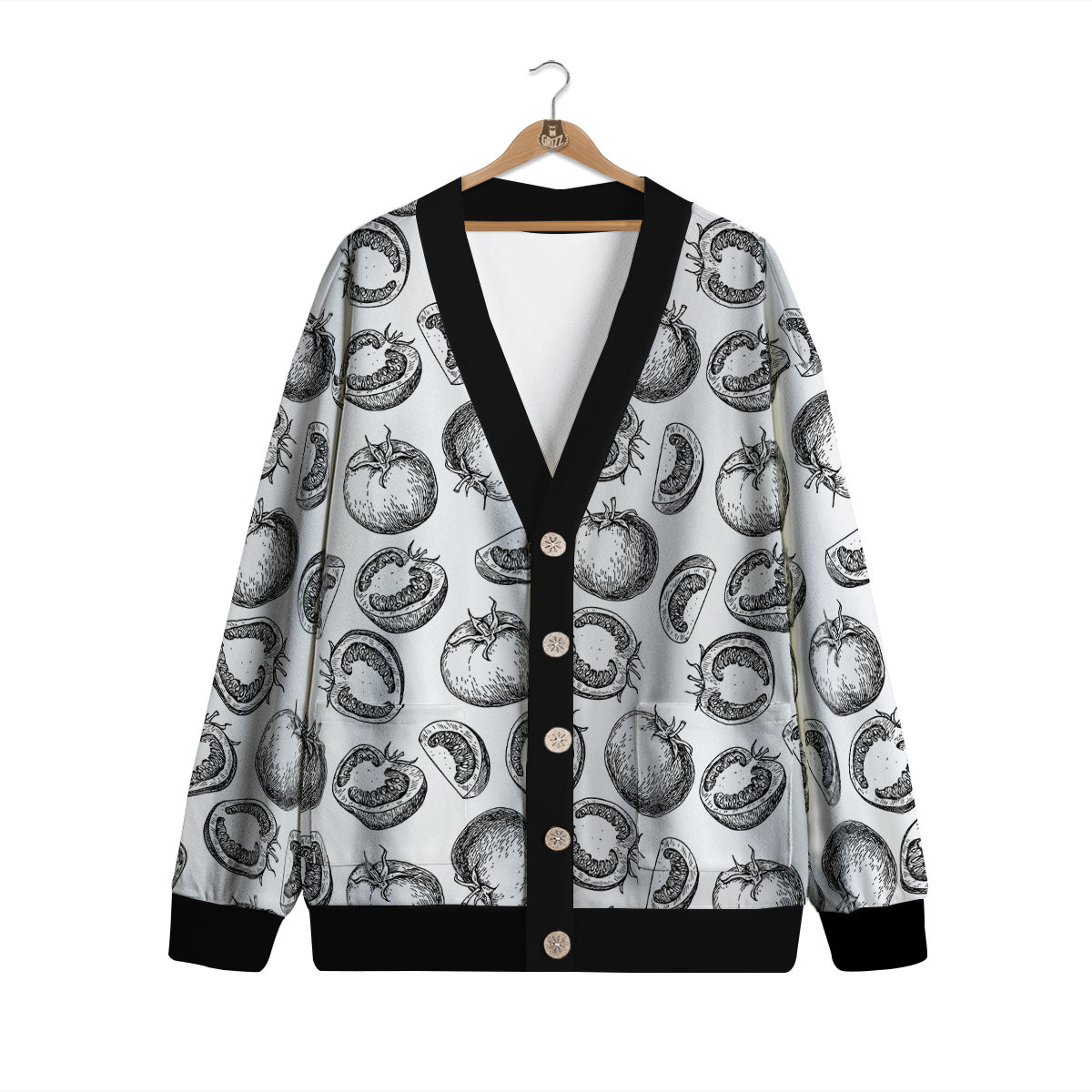 Tomato Hand Drawn Print Pattern Cardigan-grizzshop