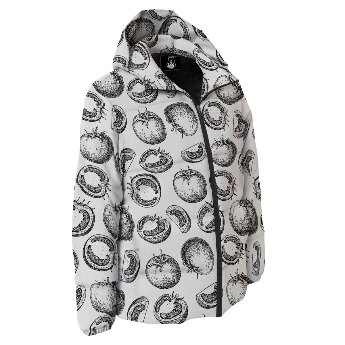 Tomato Hand Drawn Print Pattern Down Jacket-grizzshop