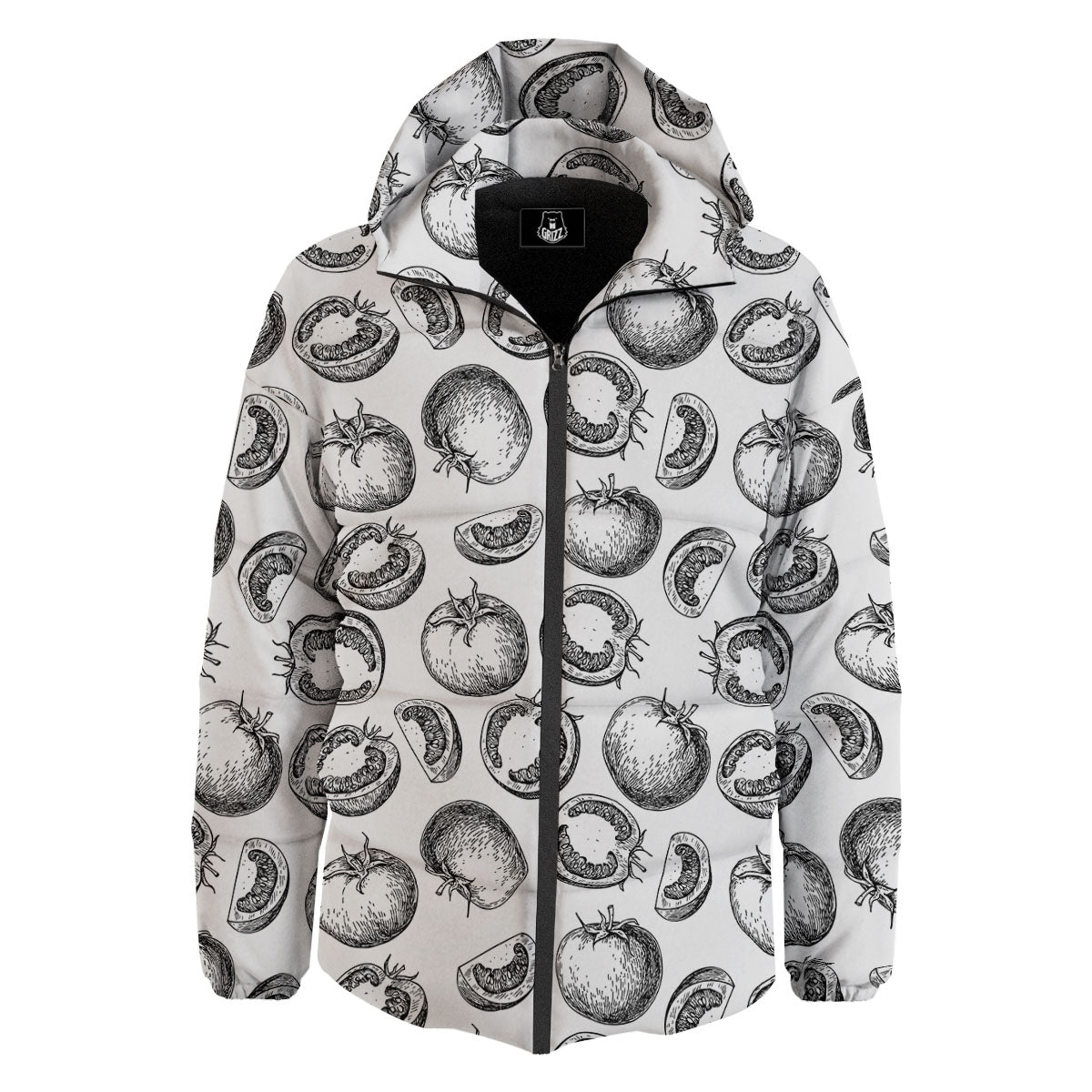 Tomato Hand Drawn Print Pattern Down Jacket-grizzshop