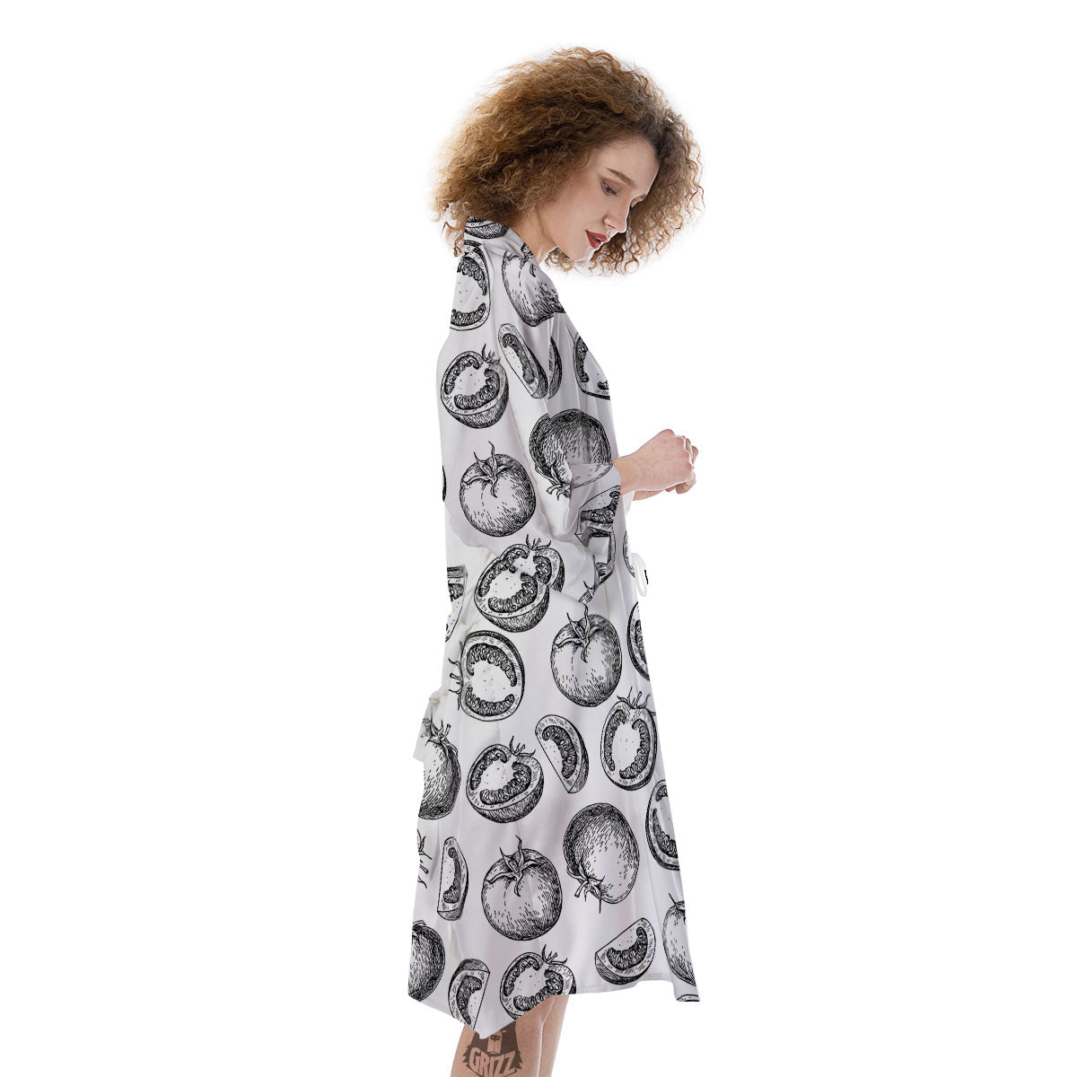 Tomato Hand Drawn Print Pattern Kimono-grizzshop