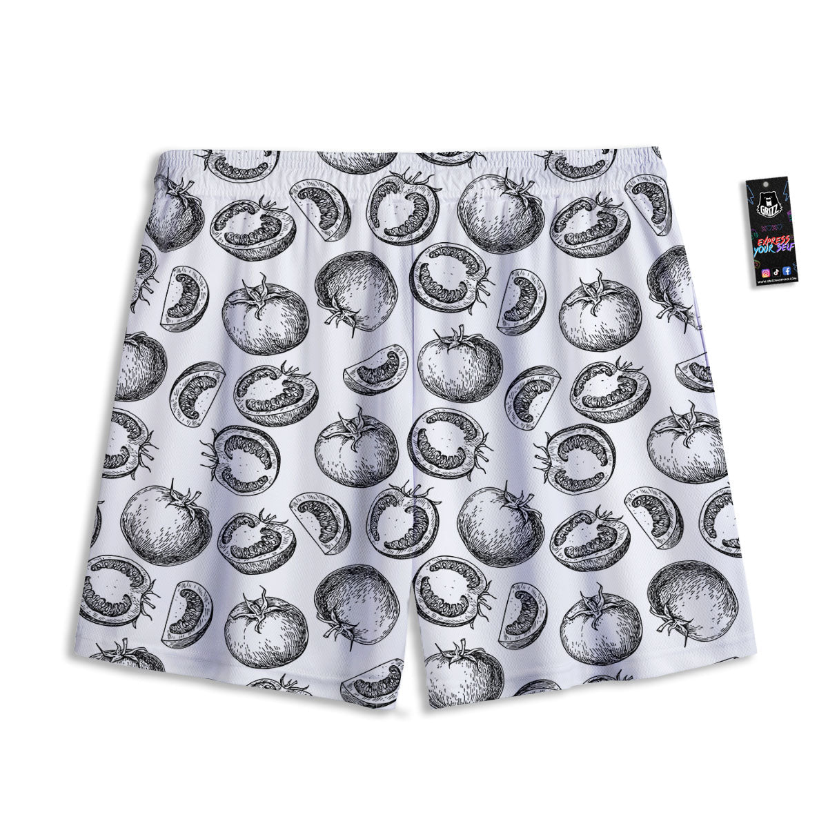 Tomato Hand Drawn Print Pattern Mesh Shorts-grizzshop
