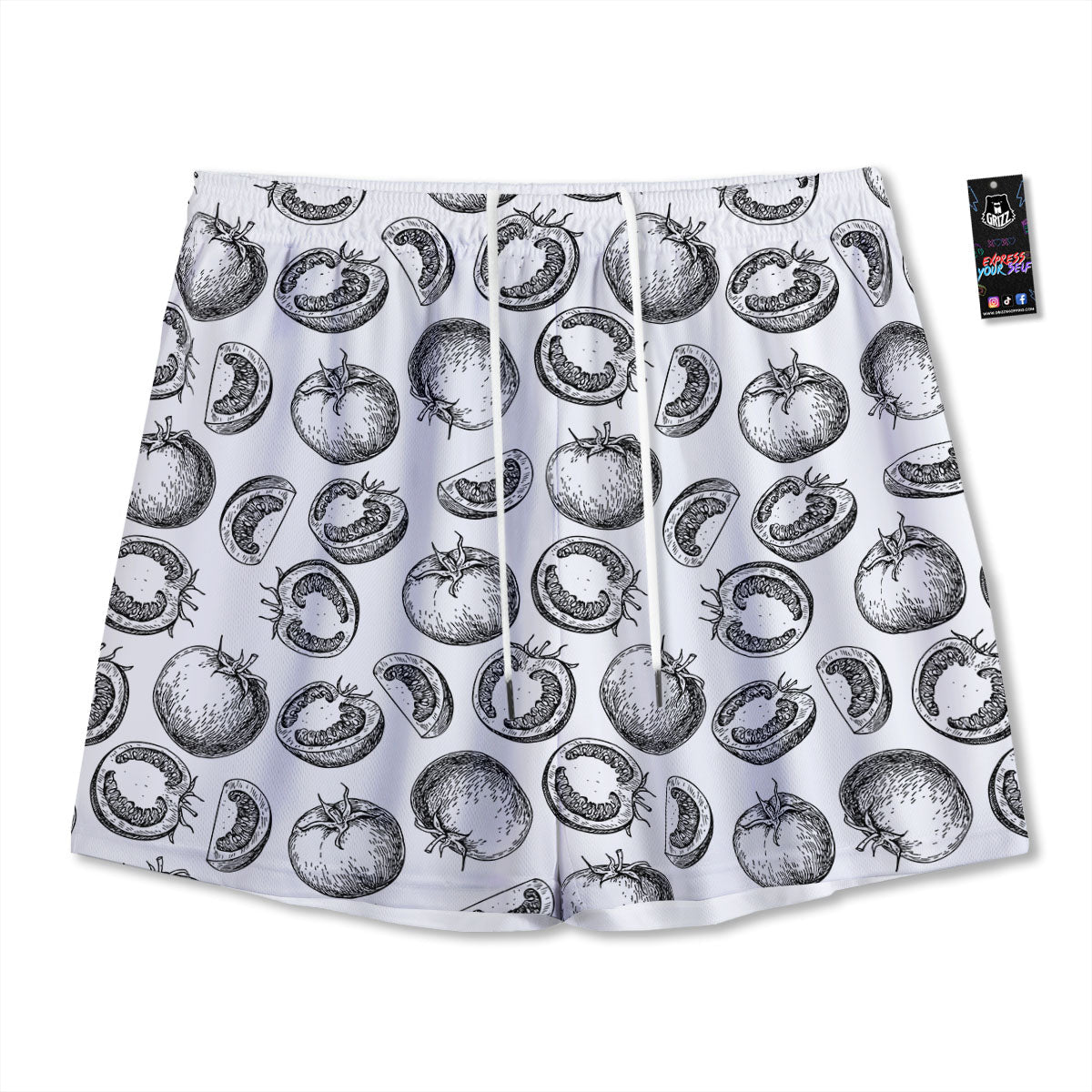Tomato Hand Drawn Print Pattern Mesh Shorts-grizzshop