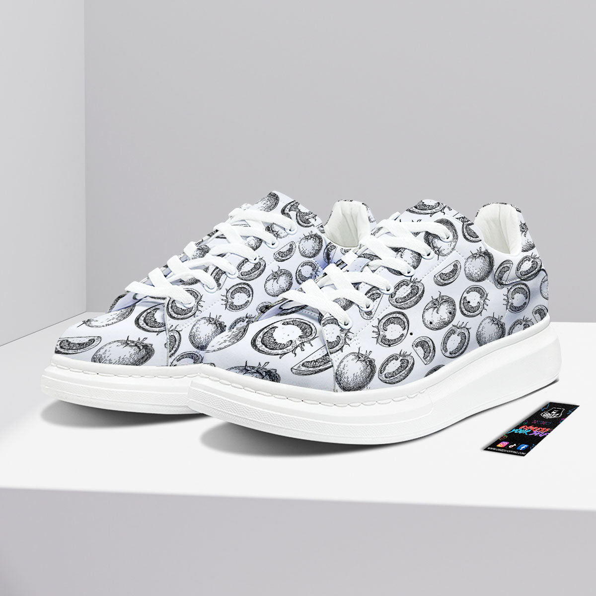 Tomato Hand Drawn Print Pattern Platform Shoes-grizzshop