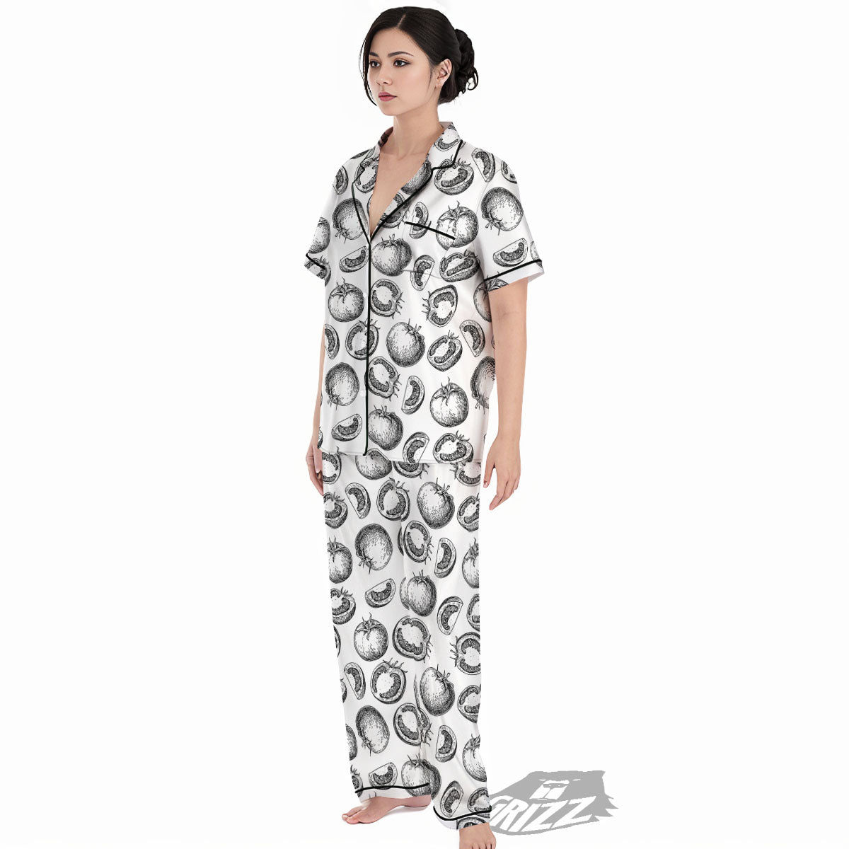 Tomato Hand Drawn Print Pattern Women's Pajamas Set-grizzshop