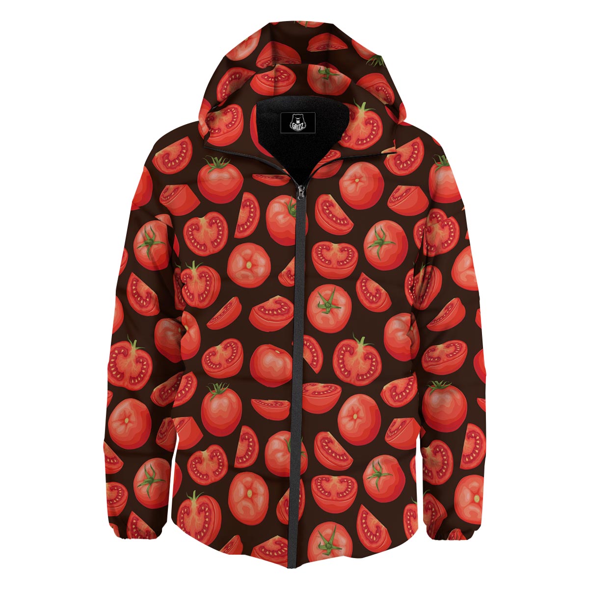 Tomatoes Red Print Pattern Down Jacket-grizzshop