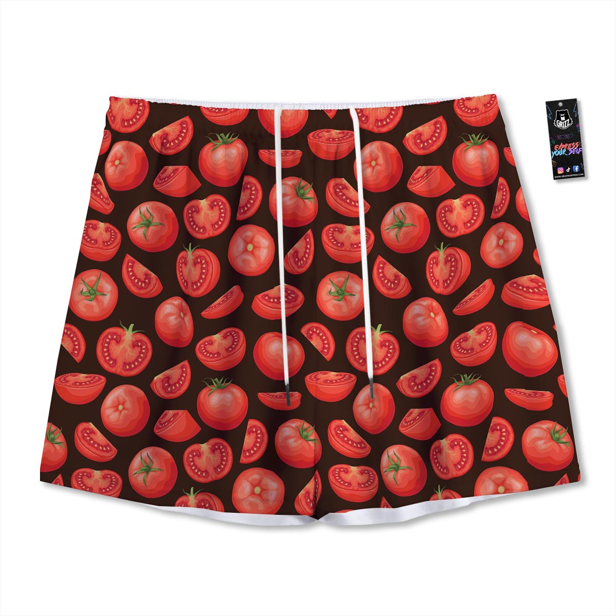 Tomatoes Red Print Pattern Mesh Shorts-grizzshop