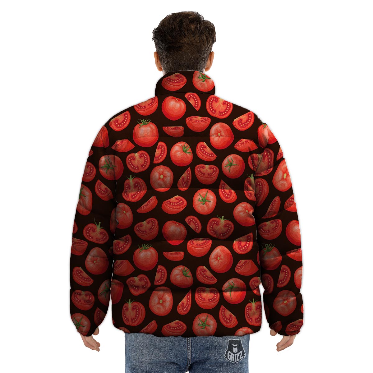 Tomatoes Red Print Pattern Puffer Jacket-grizzshop