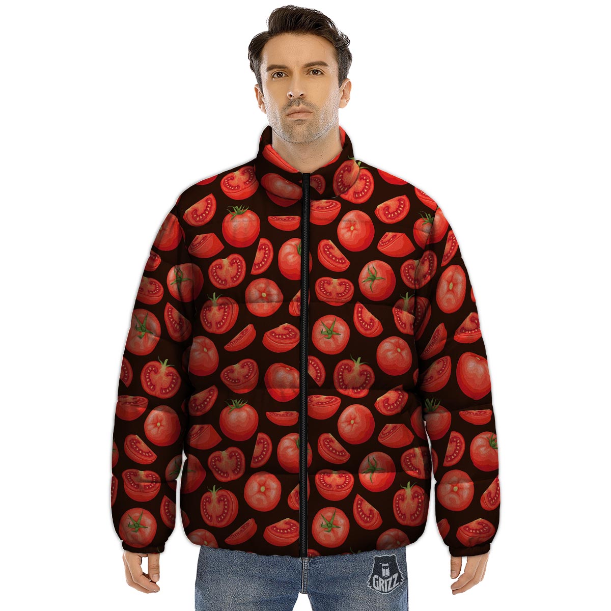 Tomatoes Red Print Pattern Puffer Jacket-grizzshop