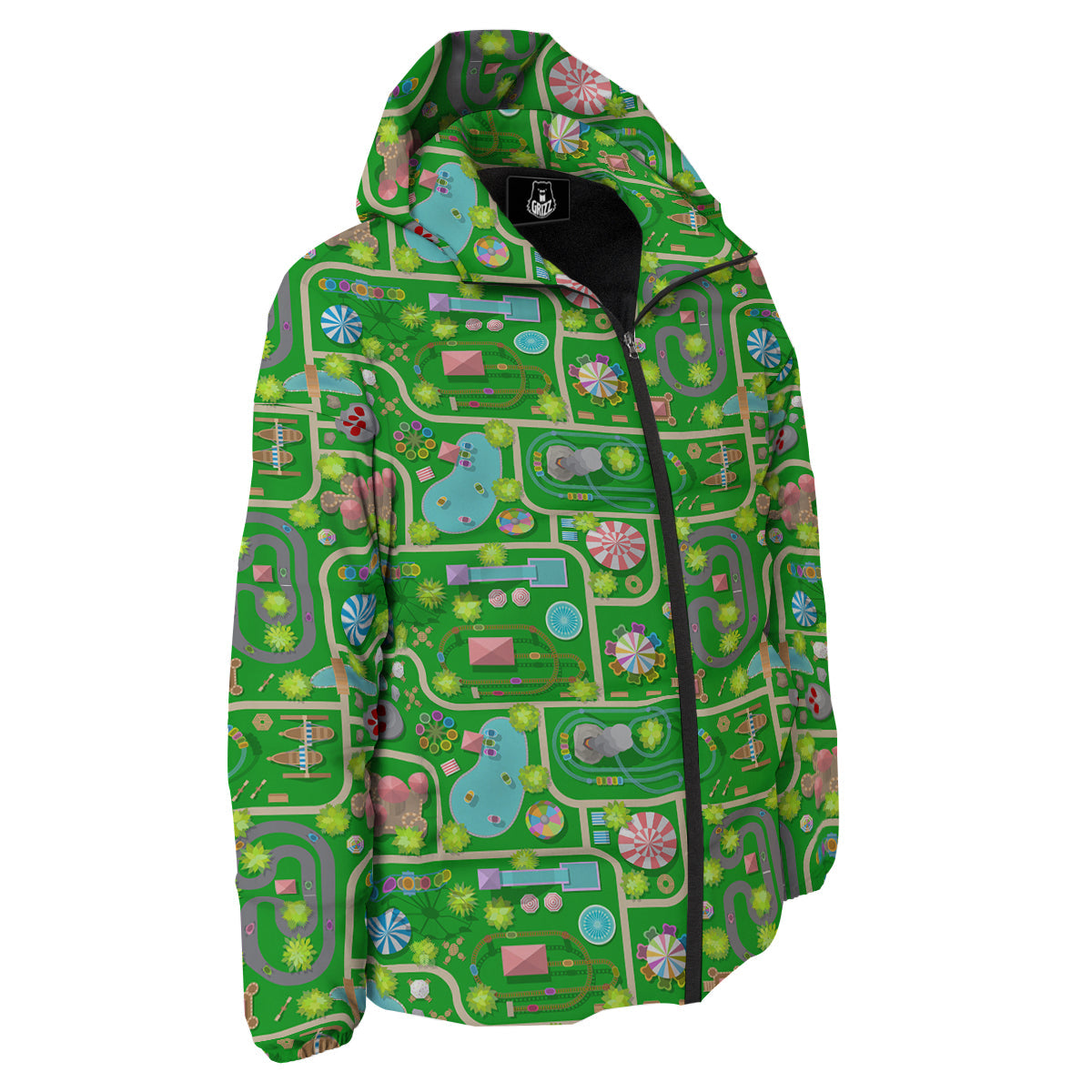 Top View Amusement Park Print Pattern Down Jacket-grizzshop
