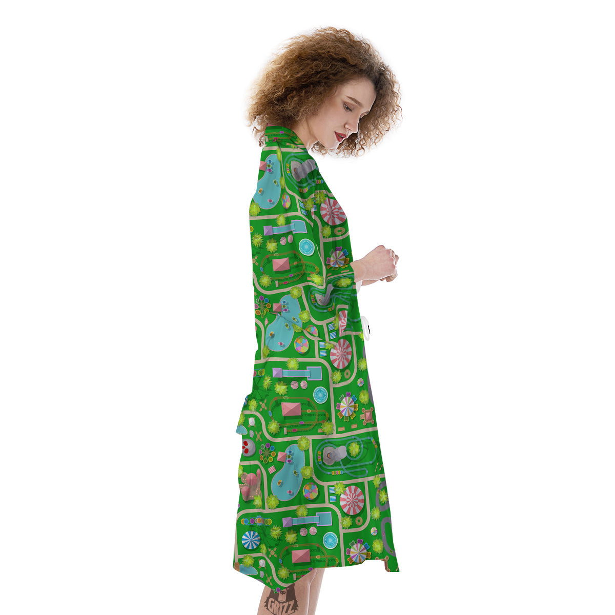 Top View Amusement Park Print Pattern Kimono-grizzshop