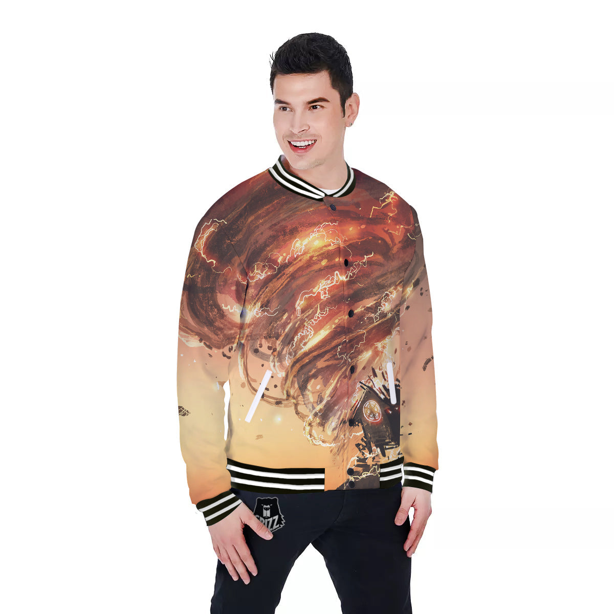 Tornado Destroy Watercolor Print Baseball Jacket-grizzshop