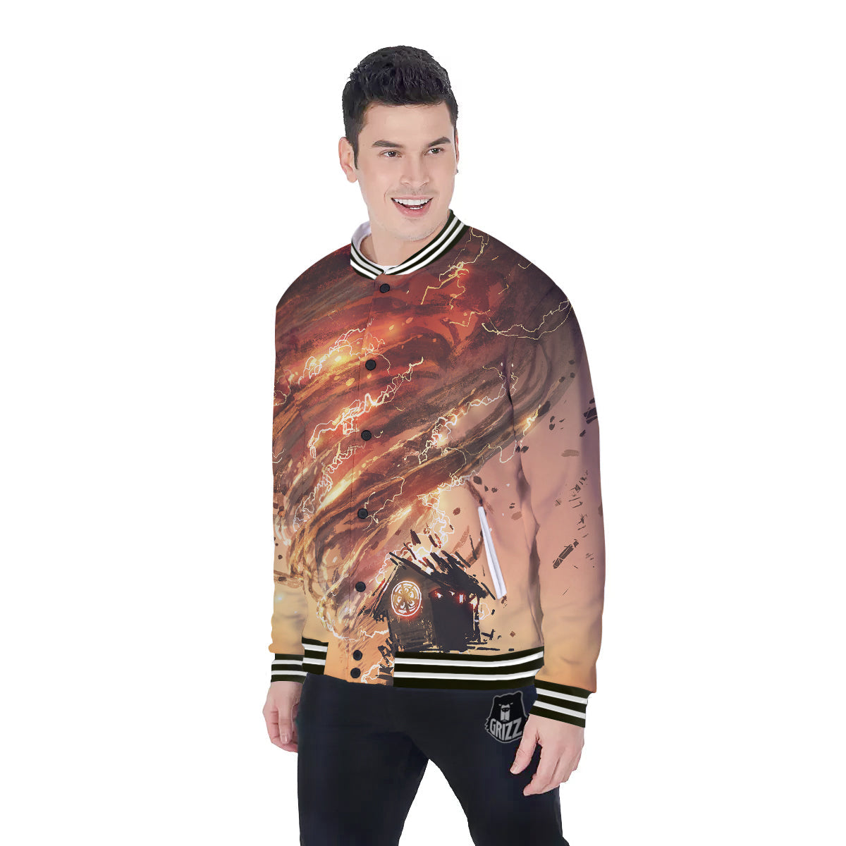 Tornado Destroy Watercolor Print Baseball Jacket-grizzshop
