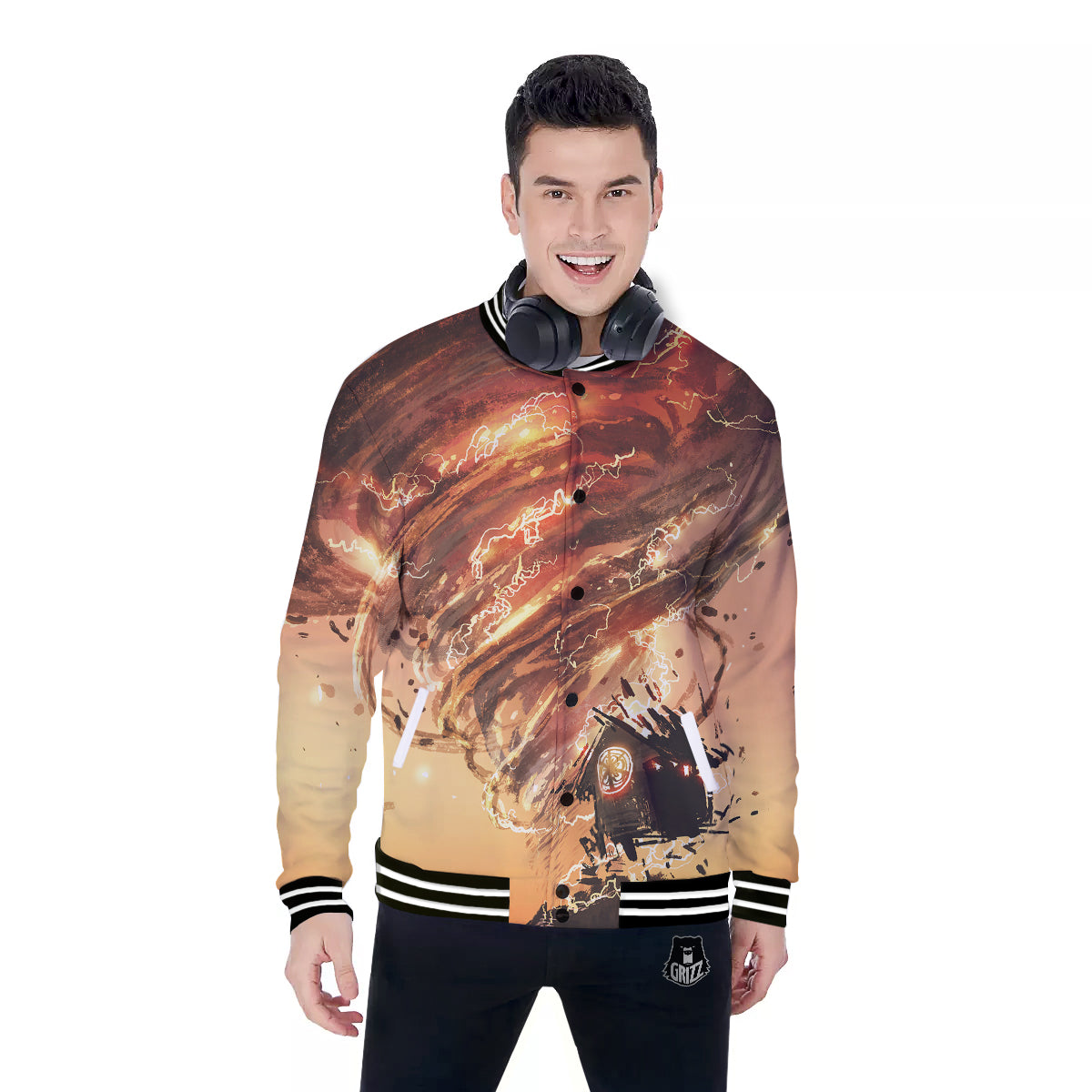 Tornado Destroy Watercolor Print Baseball Jacket-grizzshop