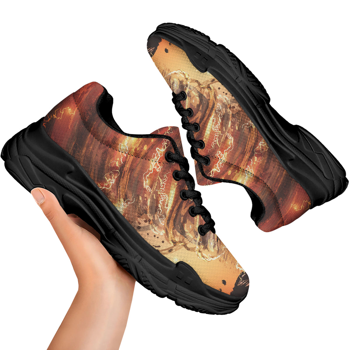 Tornado Destroy Watercolor Print Black Chunky Shoes-grizzshop